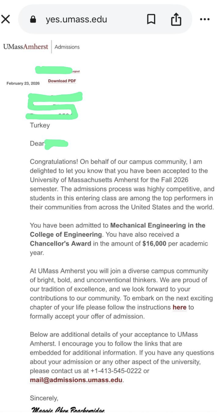 University acceptance result 05