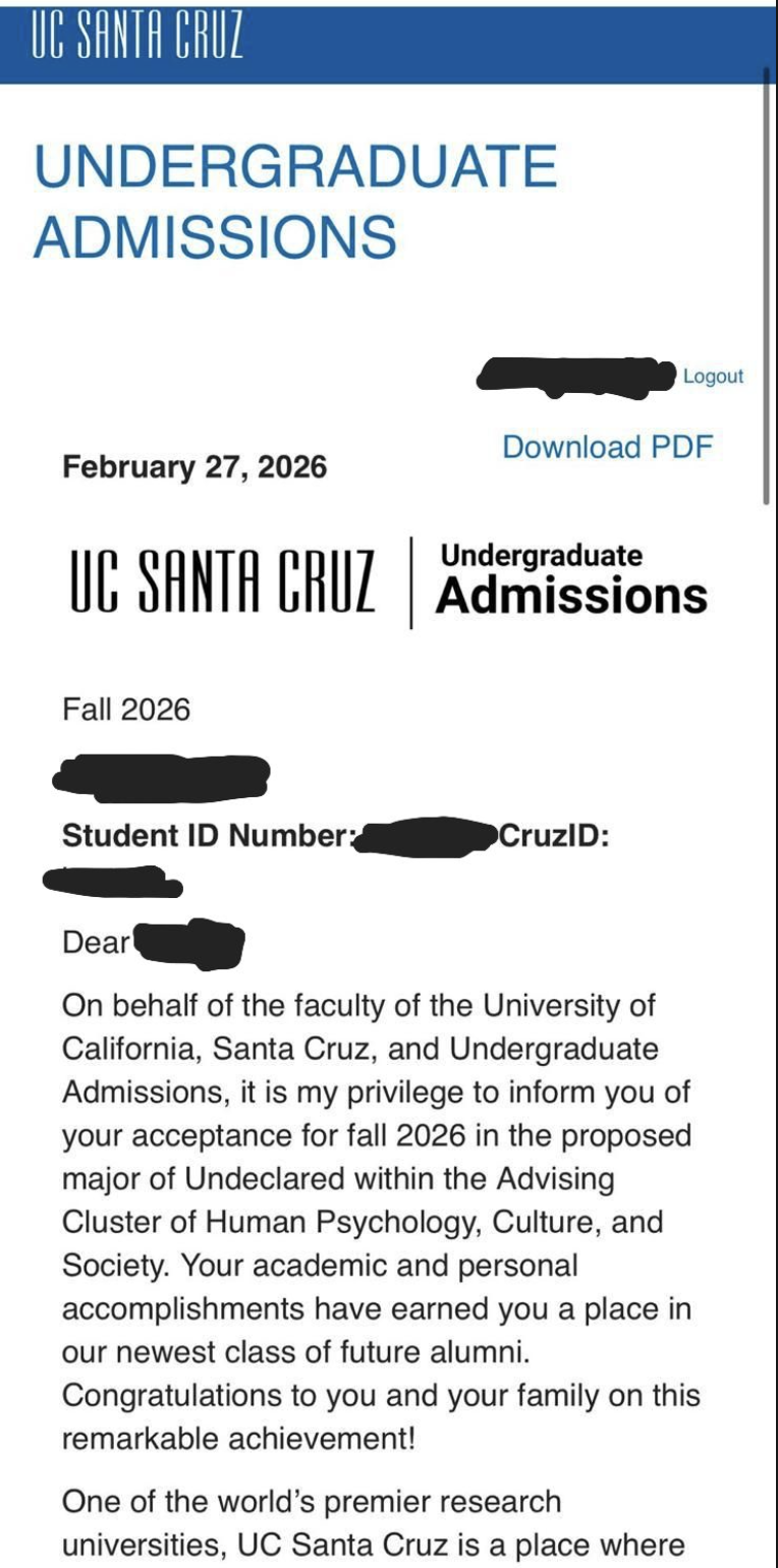 University acceptance result 10